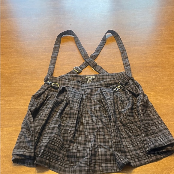 Hot Topic Dresses & Skirts - Hot Topic Black and Gray Plaid Skirt with Suspenders